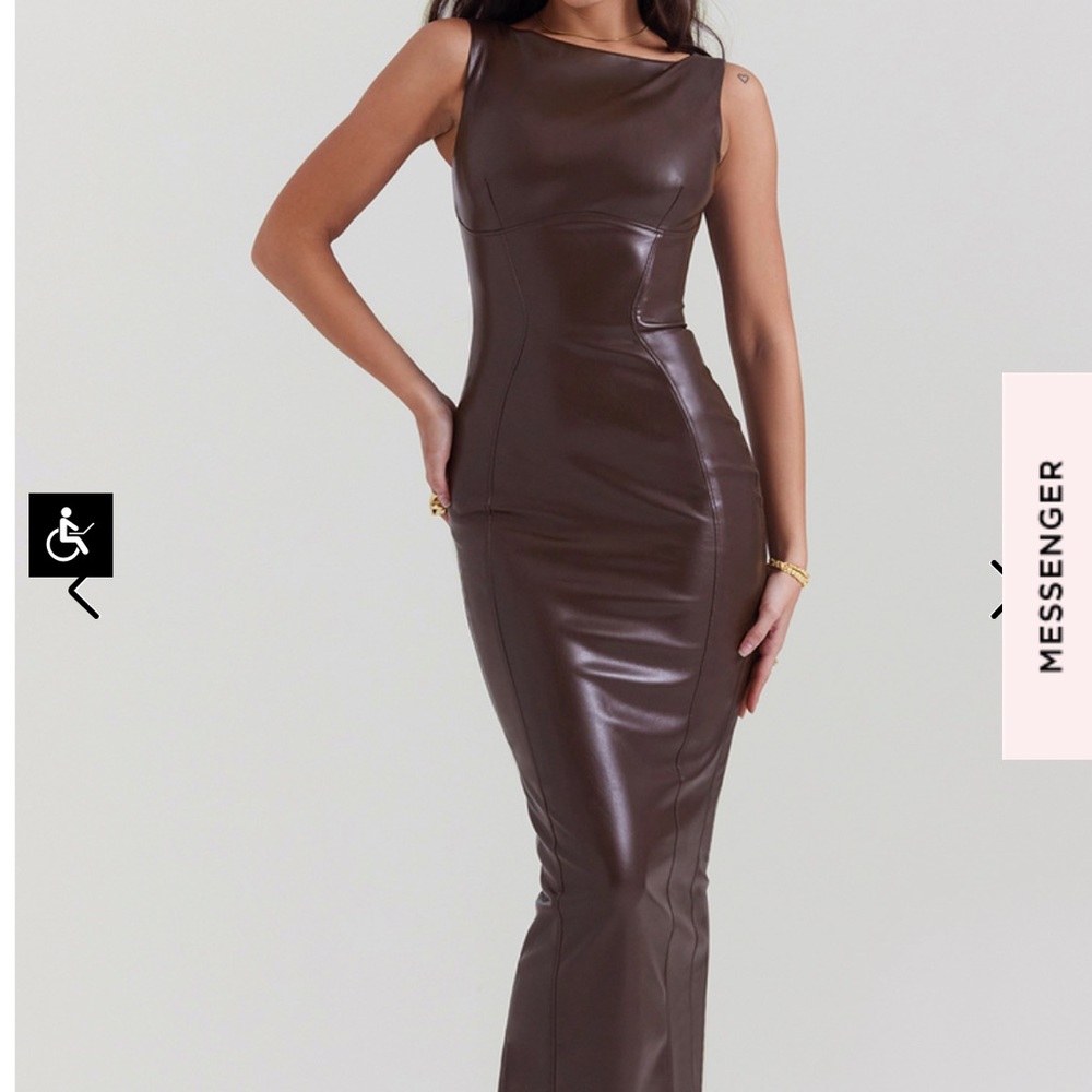 House of CB Sahara maxi dress. Brown leather bodycon dress. Sexy corset